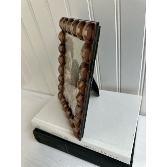 Vintage Beveled Shimmer Wood Beads Knobs Boho Decor Photo Frame 7.5" - Picture 4 of 6